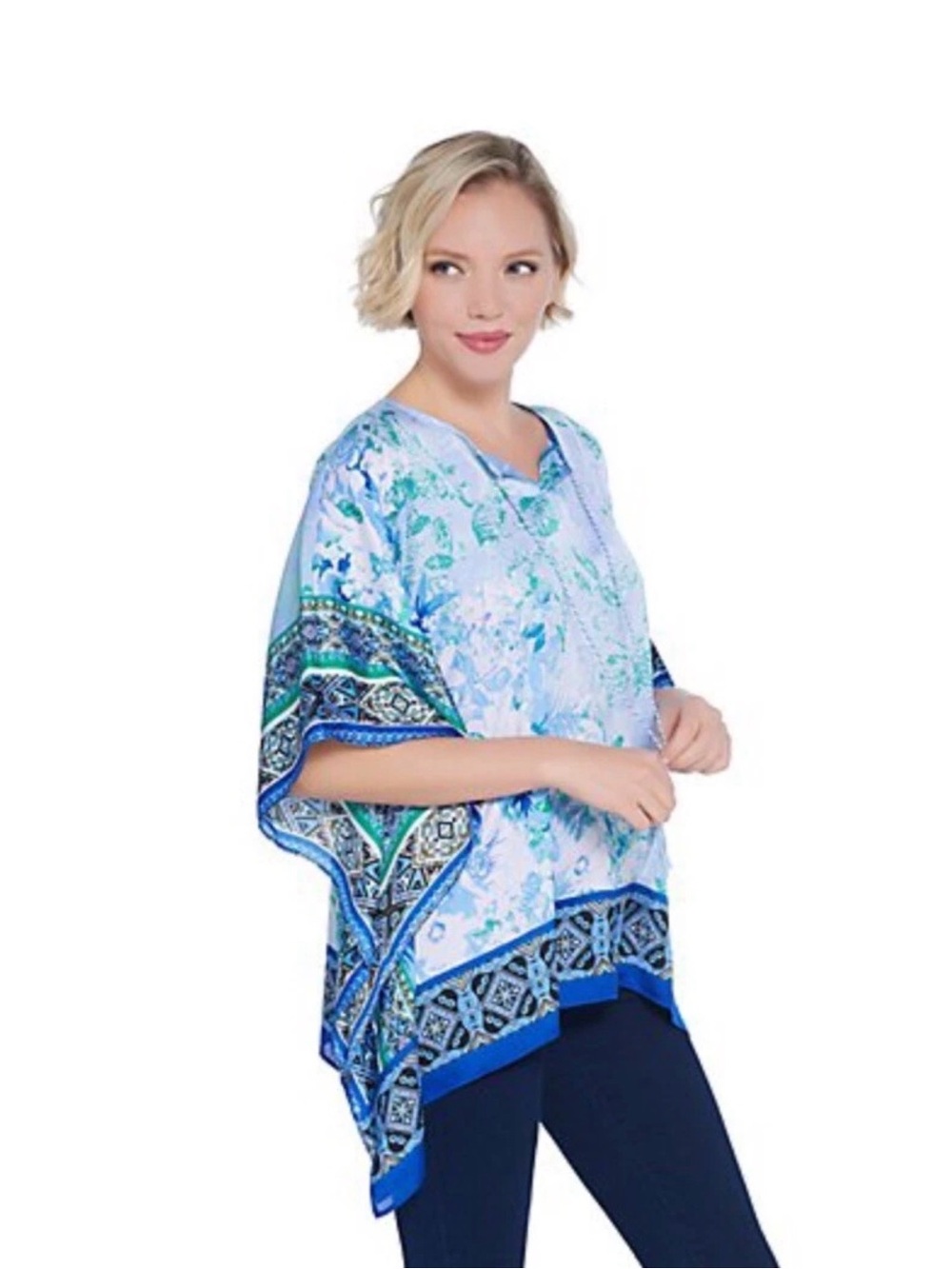 Susan Graver Floral Paisley Printed Charmeuse Scarf Top Tunic Size Small